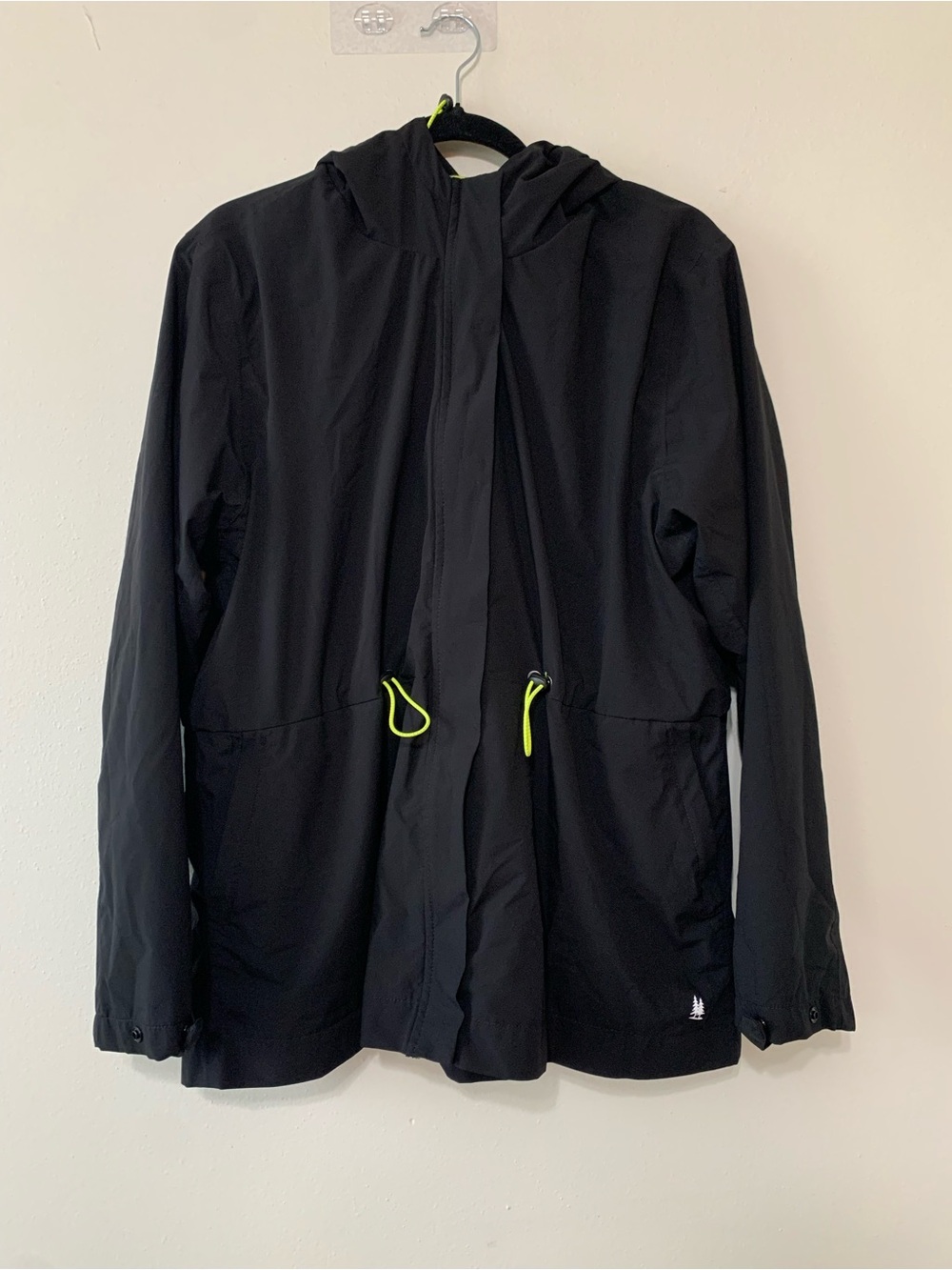 Black Jacket Water Resistant Hooded Lined Button & Zip Closure Women’s Large